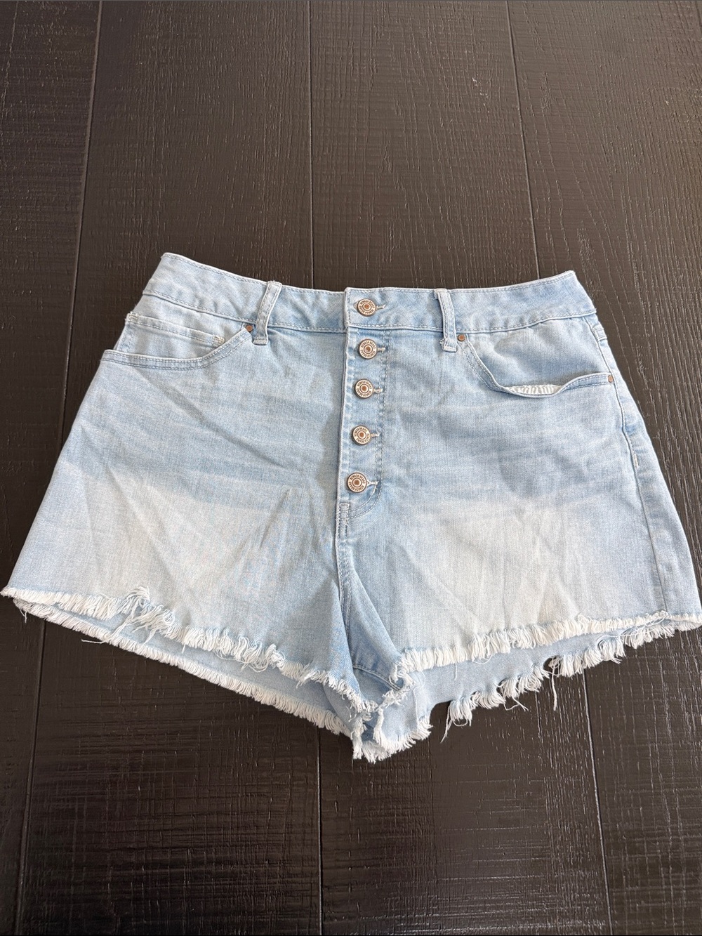 Rewash Light Wash Button-Fly Denim Shorts with Frayed Hem